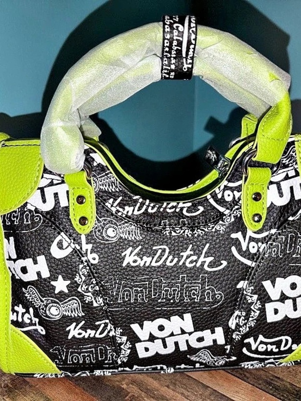 Von Dutch County Shoulder/Hand Bag in Black & Green NWT